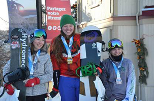 Katie Wilson on the national snowboard championship podium